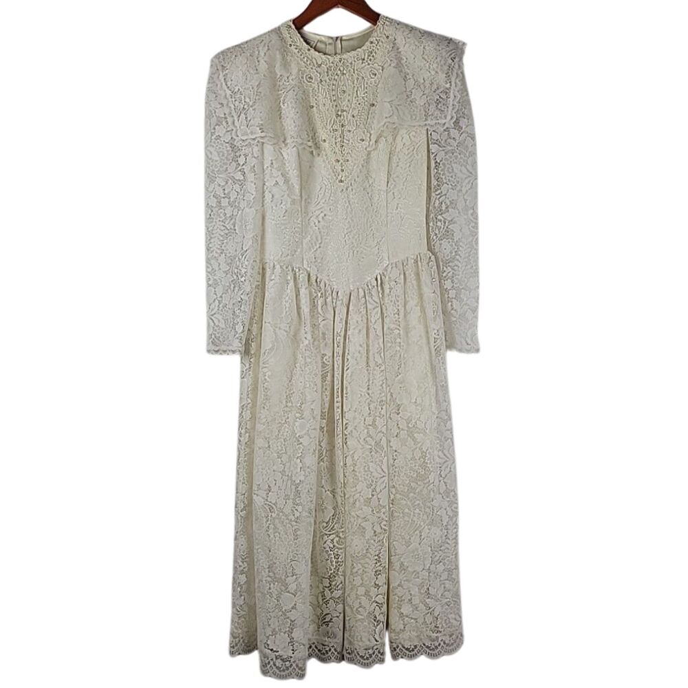 Gunne Sax Jessica McClintock Dress XS 26" Waist Ivory Lace Wedding Prairie Boho